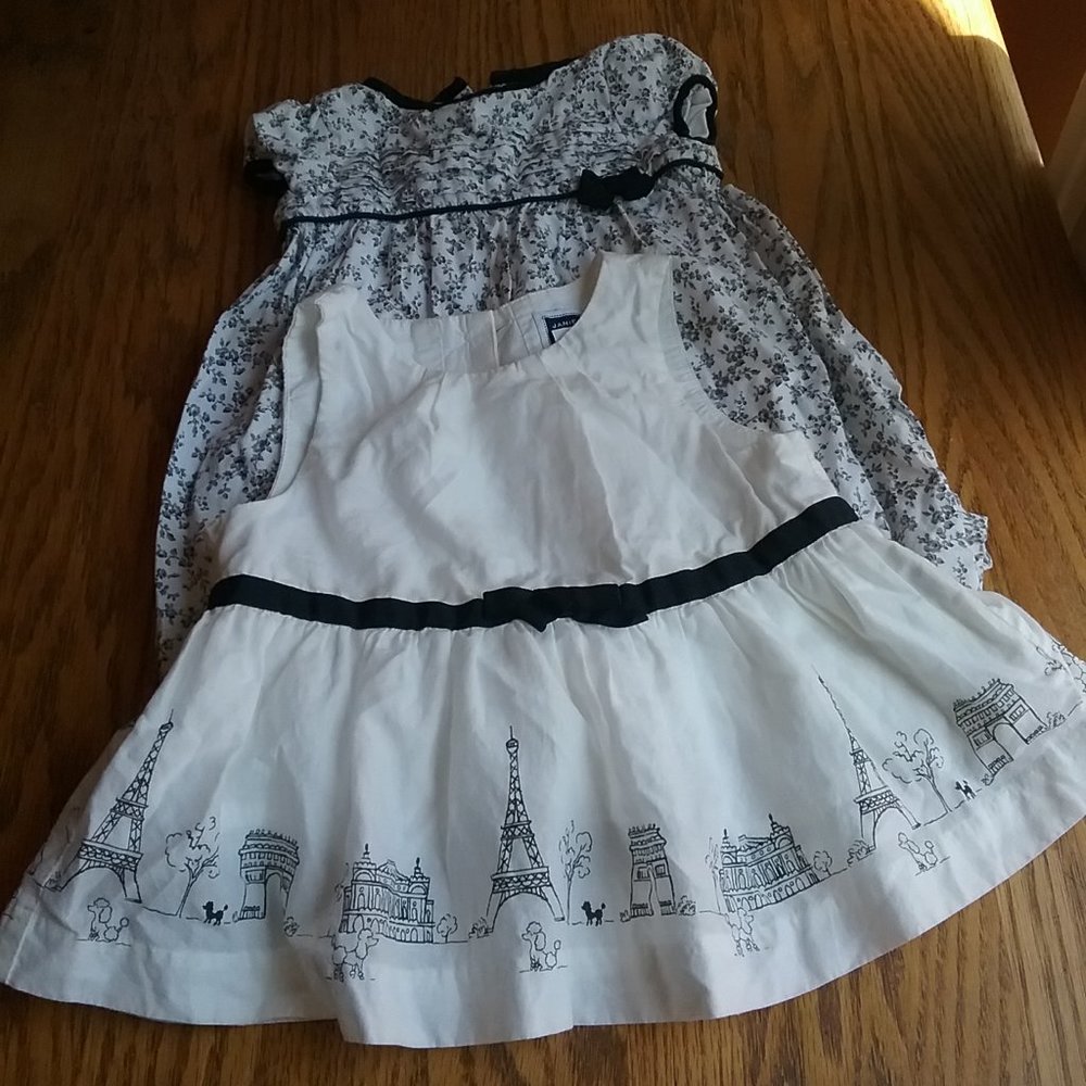 Classic Black & White Baby Dress Bundle of 2- Floral and Parisian Prints